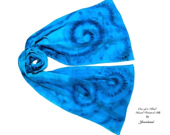 Blue Silk Scarf Hand Painted Silk, Hand Dyed Medium Blue, navy,  ultramarine, One of A Kind Jossiani Creation.