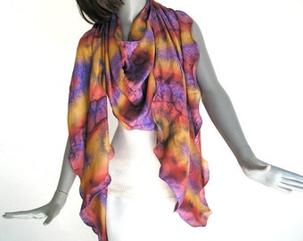 Hand Painted Scarf, Rust Silk Scarf, Plum Purple Scarf Unique Hand Dyed Silk, One of a Kind, Artisan Handmade, Hand Dyed Scarf, Jossiani