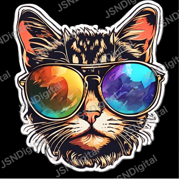 Hipster Kitty Clipart - Adorable Cat with Sunglasses - Transparent Vector Background Digital Download