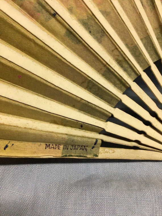 Vintage Japanese Painted Paper Fan - image 6