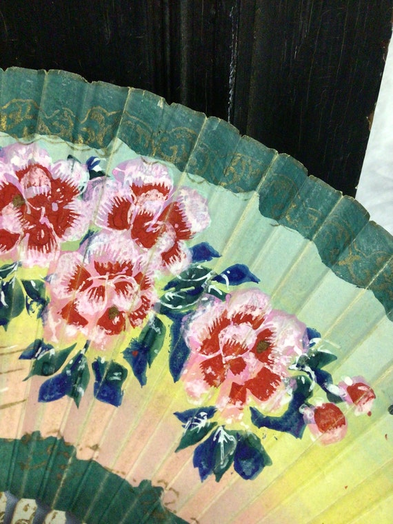Vintage Japanese Painted Paper Fan - image 2