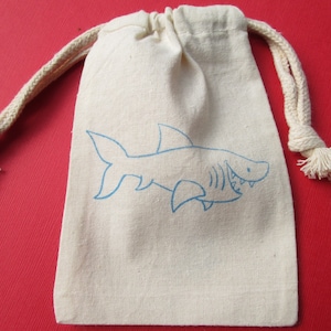 Shark Muslin Party Favor Bags / Set Of 10 / Perfect For Birthday Parties