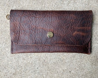 Espresso Brown Oiled Leather Pull Up Phone Wallet