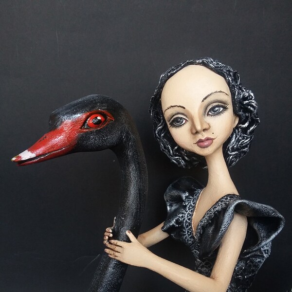 OOAK Art doll Enchanted soul Handmade doll OOAK doll Art doll Collectible doll Interior doll bird doll black swan unusual doll surrealistic