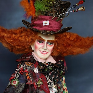 Collectible art doll Mad Hatter OOAK artist figurine from Alice in Wonderland