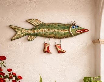 Handmade Textile Fish Wall Decor, Whimsical Art Fish, Mexican Style Wall Hanging, Colorful Boho Decor, Unique Gift, Fisherman Gift