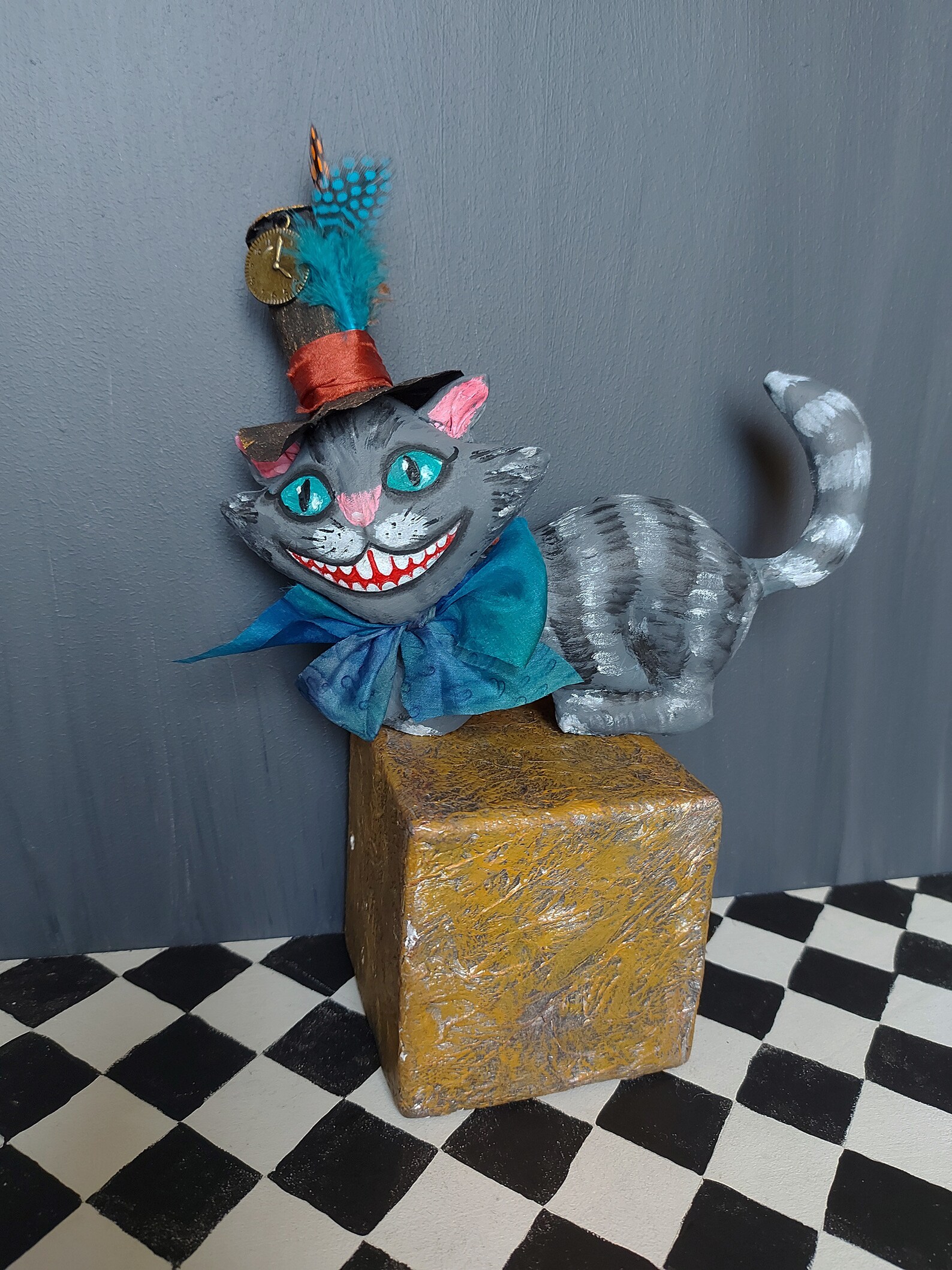 Cheshire Cat figurine textile cat from Alice in Wonderland Etsy