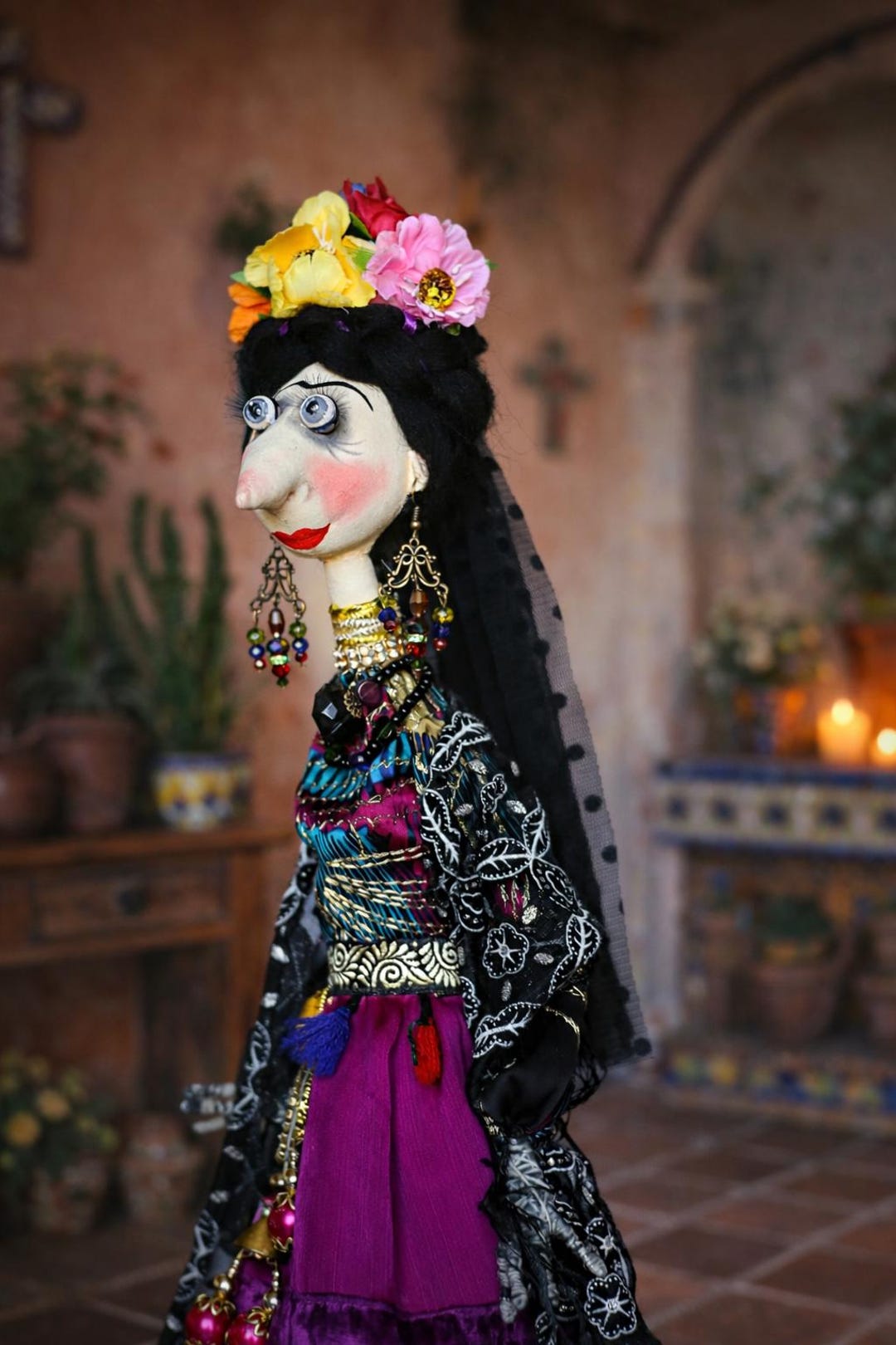 Witch Frida Art Doll – Bohemian Gothic Textile Doll – Handmade Folk ...