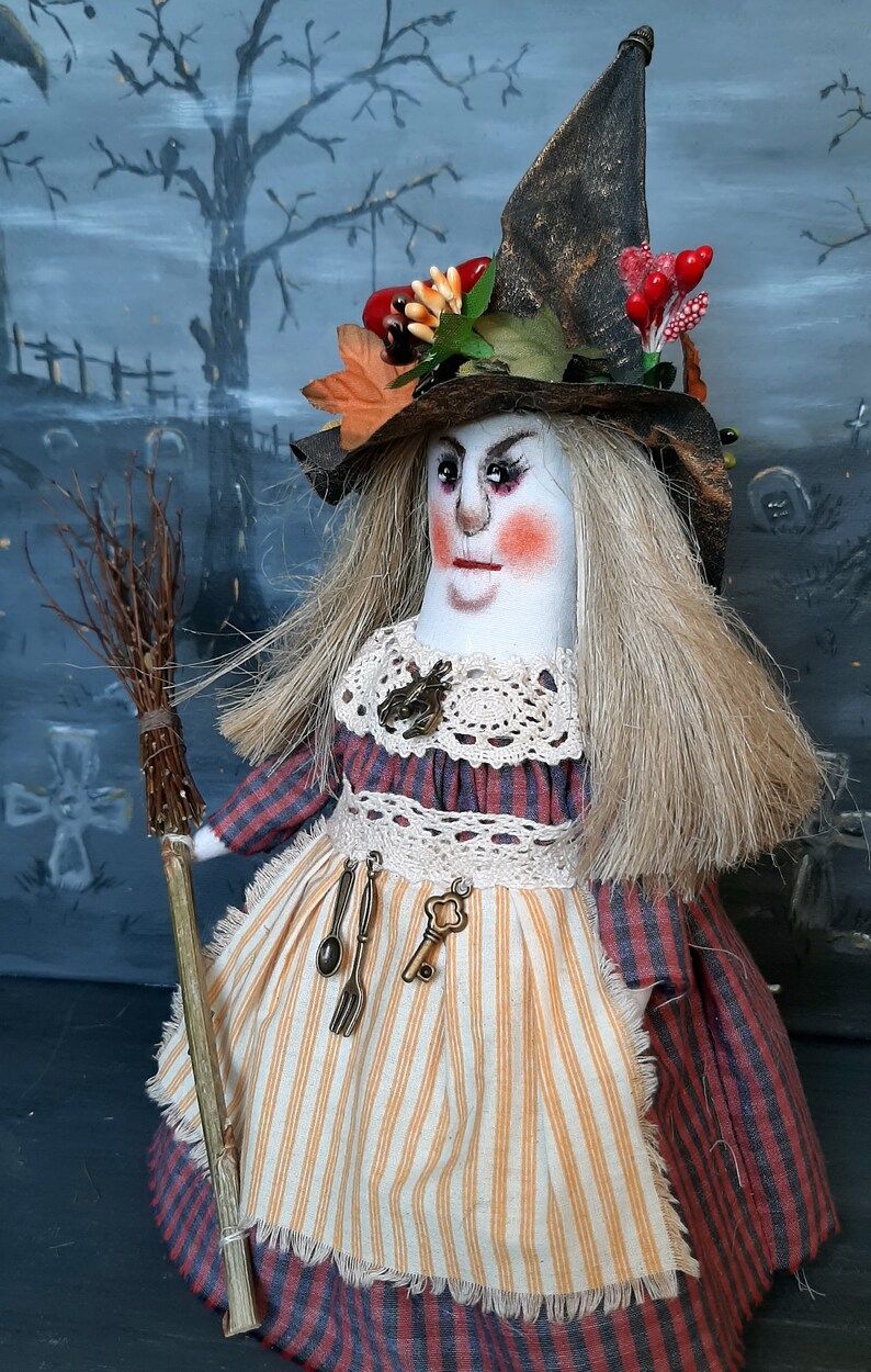 Handmade Witch Halloween rag doll home kitchen witch decor Etsy
