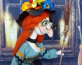 Handmade Ginger Witch Doll Halloween Home Decor Good Luck Witch