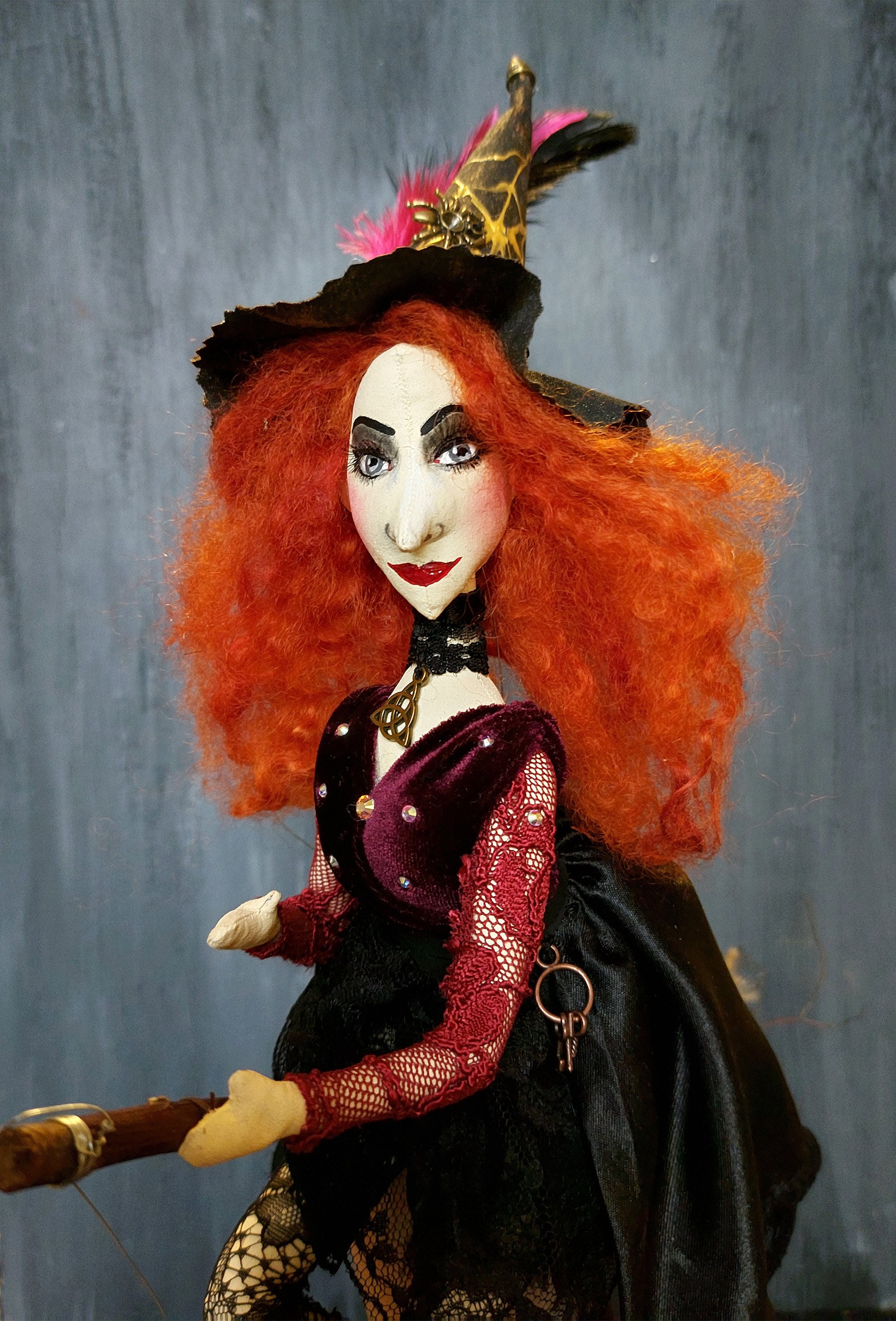 Red haired handmade witch doll ginger witch on a broom | Etsy