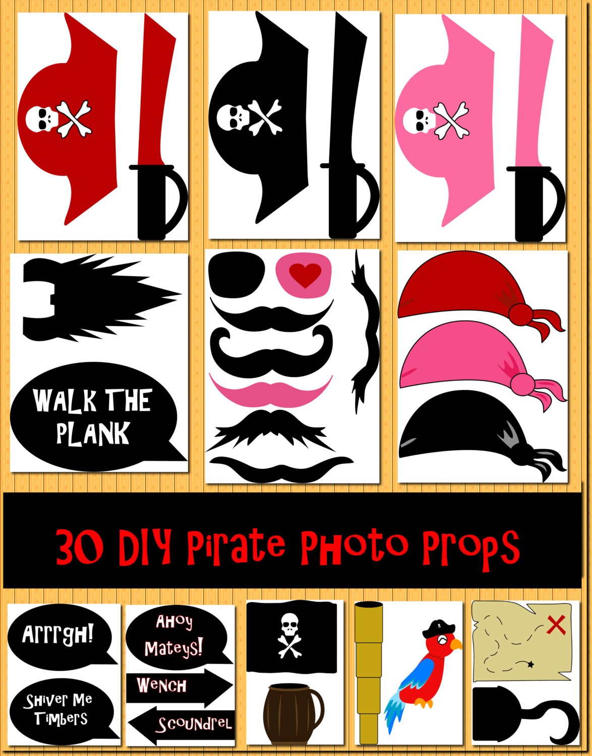 Instant Download DIY 30 Pirate Photo Booth Prop Set 