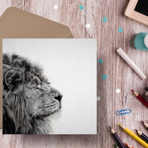 Carte de lion, art de lion, dessin de lion, carte de dessin de lion au crayon, carte de chat sauvage, carte de roi lion,