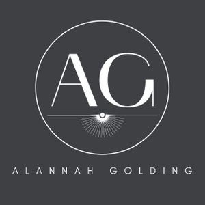 May include: A logo design featuring the white letters "AG" inside a white circle, set against a dark gray background. Below the circle, the text "ALANNAH GOLDING" is displayed in white. The design includes a stylized sunburst element.