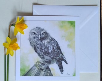 Owl card, Owl picture, Owl drawing, Owl Art, Birthday card, Owl waterolour art,