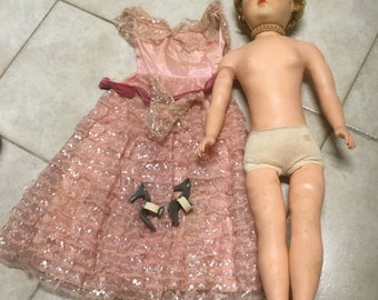 1950’s vinyl doll 28”s Tall Limbs Bend Original Dress high heels