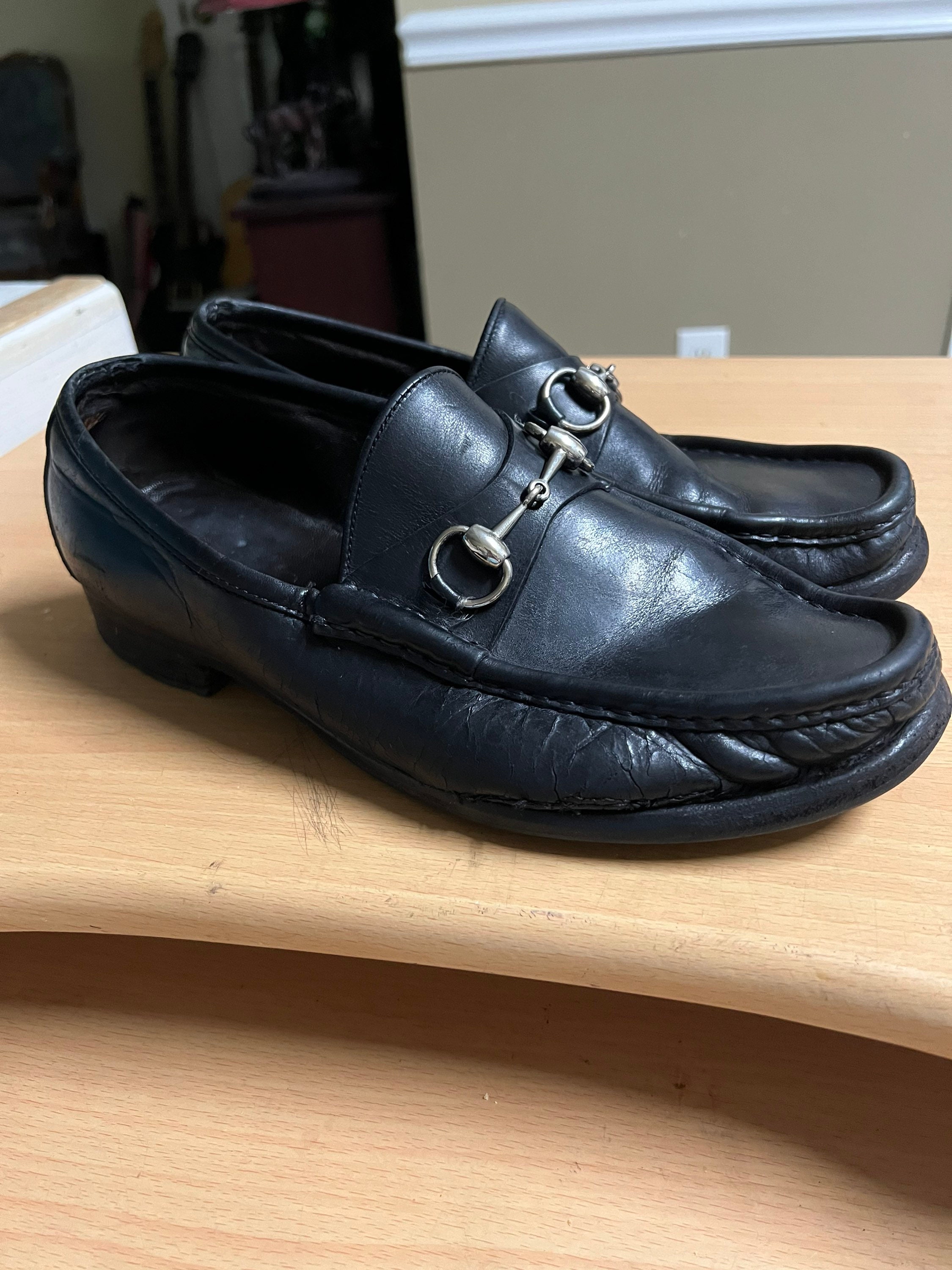 GUCCI Black Leather Horsebit Men Loafers Made in Italy Marked as 41.5 E-8US Gucci Horsebit Loafers Driver Mens Shoes Size 8/ US 8.5 in  main image 3