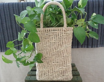 Handmade Palm Leaf Basket with Handles: Farmhouse Planter