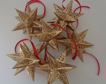 Moravian Star Gold Tin Ornaments, Tin Sheet Christmas Ornaments, Holiday Ornament, Golden Star Ornament, Wedding Decoration, Wedding Favors