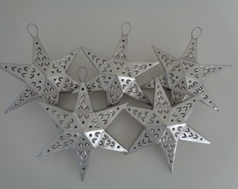 Silver Star Tin Ornaments, Christmas Ornaments, Handcrafted Holiday Ornaments, Star Ornaments, Adornos Navidad de Estrella, Made in Mexico