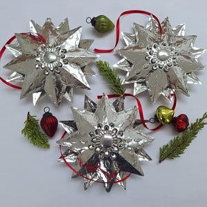 Large Silver Tin Star Ornament: Handmade Christmas Tree Decor