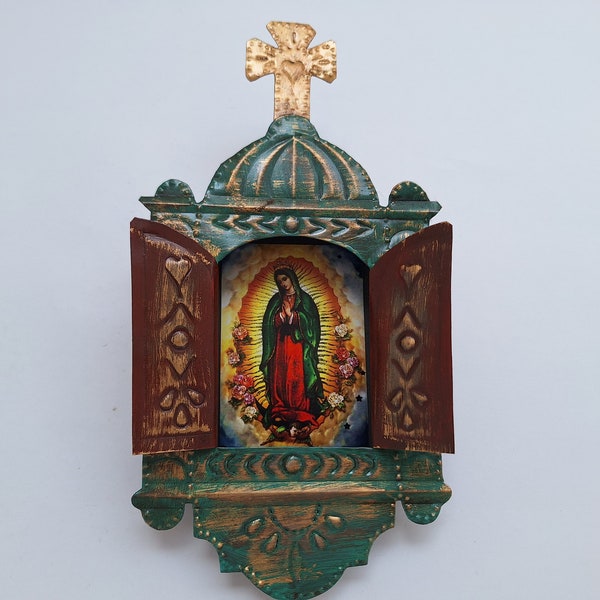 Virgin of Guadalupe Antiqued Nicho, Virgen de Guadalupe Artisanal Shrine, Handcrafted Artisanal Nicho, Church/Chapel Nicho, Guadalupana