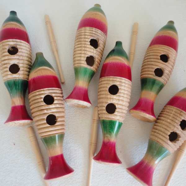 Wooden Guiros or 'Fish' - Set6 / Mexican Party Favors / Table & Theme Decorations / Musical Instruments