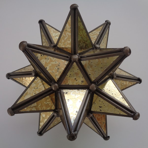 Art Deco Golden Moravian Star, Moravian Star w/Antiqued Gold Mirrors, Interior Design Decor, Wedding Decor, Centerpiece, Vintage Looking