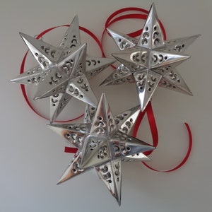 Moravian Star Silver Tin Ornaments, Christmas Ornaments, Holiday Ornaments, Star Ornaments, Weddings Decor, Party Favors, Wedding Favors image 2