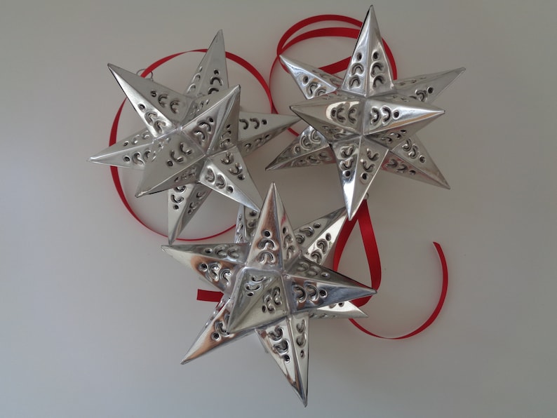 Moravian Star Silver Tin Ornaments, Christmas Ornaments, Holiday Ornaments, Star Ornaments, Weddings Decor, Party Favors, Wedding Favors image 2