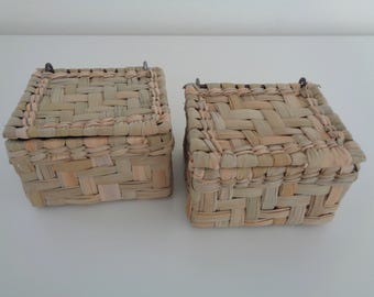 Handwoven Tule Storage Boxes: Farmhouse Bathroom & Jewelry Organizer - Set of 2