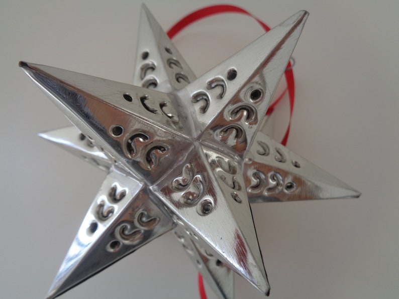 Moravian Star Silver Tin Ornaments, Christmas Ornaments, Holiday Ornaments, Star Ornaments, Weddings Decor, Party Favors, Wedding Favors image 6