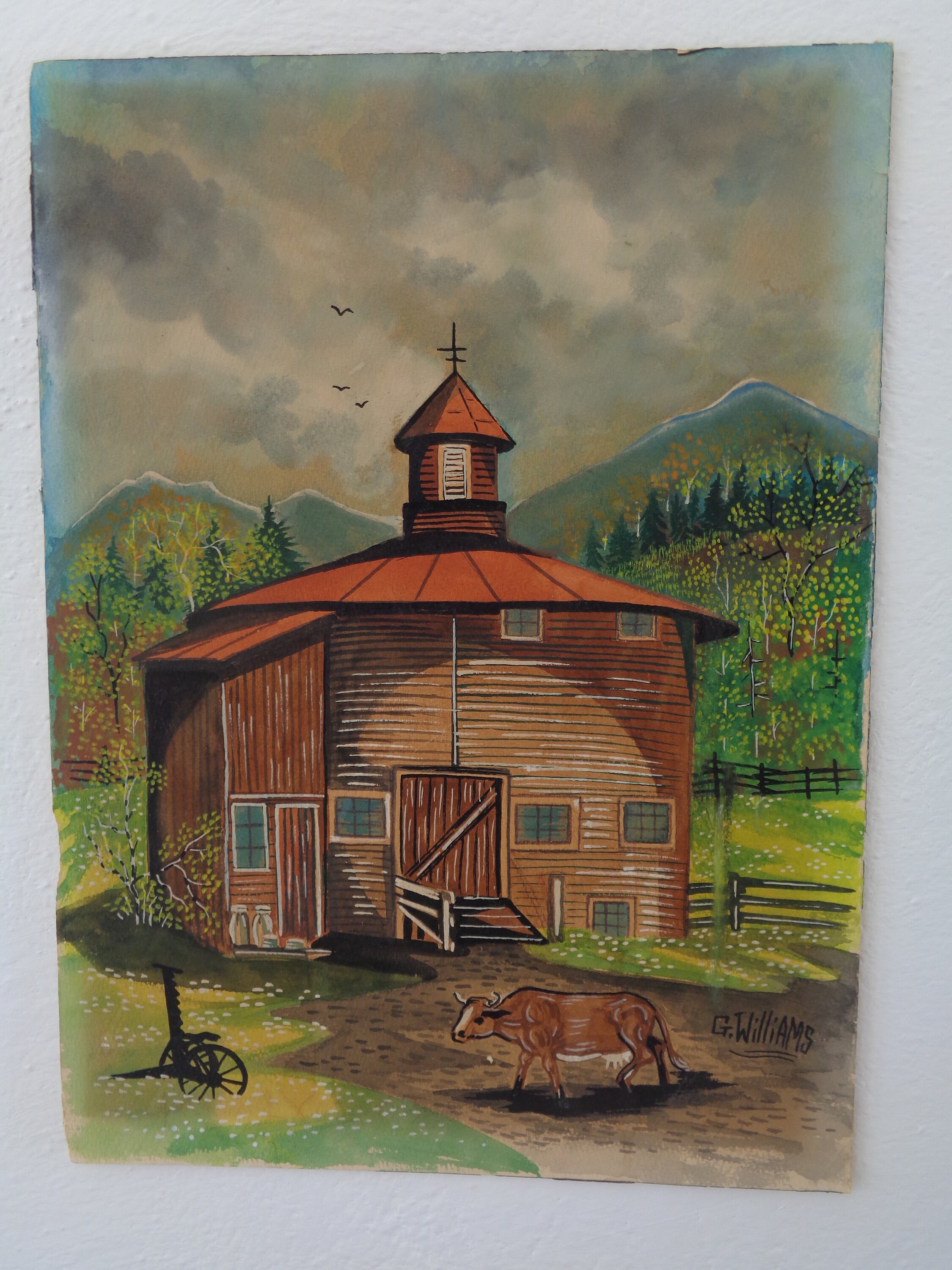 Vintage Watercolor Painting: Signed Farm Barn Art, Cow Landscape - Etsy