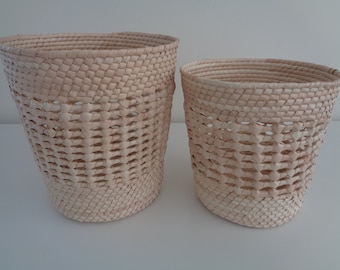 Handwoven Palm Leaf Baskets - Open Weave Design - Set of 2