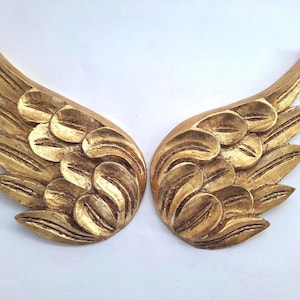 Large Gold Leaf Hand-Carved Angel Wooden Wings, Wall Decor, Set of 2