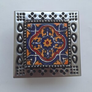 Talavera Ceramic Tin Keepsake Box: Handtooled Mexican Folk Art