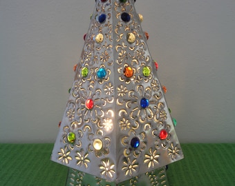 Mexican Silver Tin Christmas Tree with Assorted Color Marbles, Table Top Xmas Tree, Handmade Xmas Tree, Artisanal Xmas Tree, Arbol Navidad