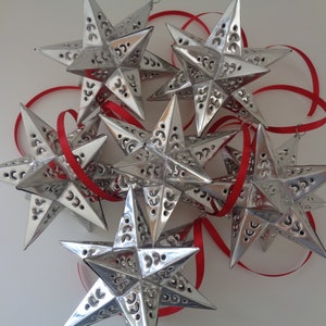 Moravian Star Silver Tin Ornaments, Christmas Ornaments, Holiday Ornaments, Star Ornaments,  Weddings Decor, Party Favors, Wedding Favors