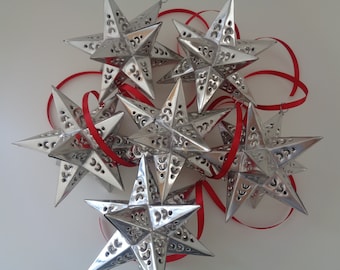 Moravian Star Silver Tin Ornaments, Christmas Ornaments, Holiday Ornaments, Star Ornaments,  Weddings Decor, Party Favors, Interior Design