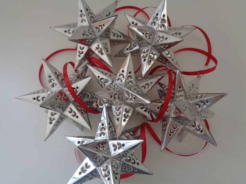 Moravian Star Silver Tin Ornaments, Christmas Ornaments, Holiday Ornaments, Star Ornaments, Weddings Decor, Party Favors, Wedding Favors image 1