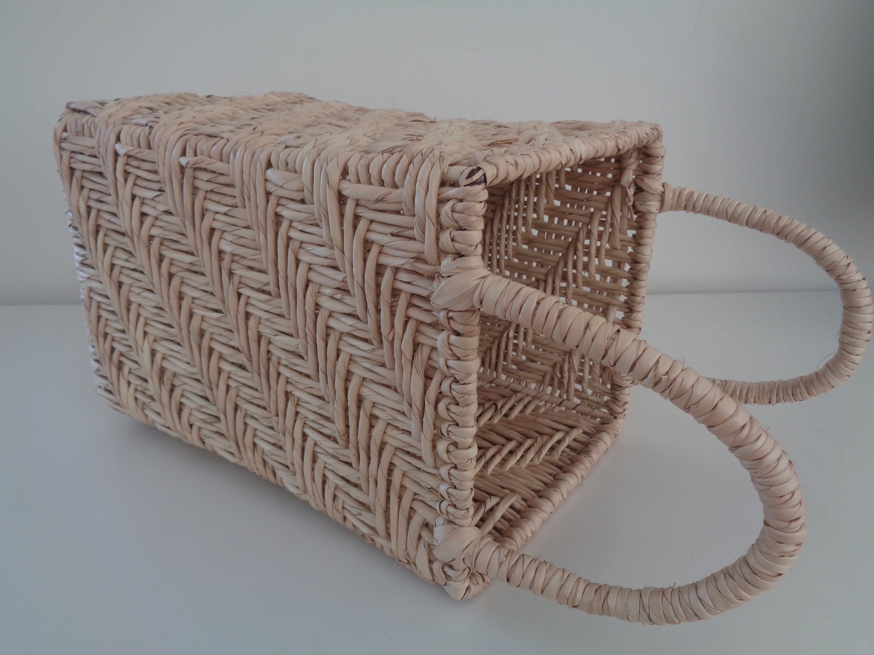 Lattice Design Palm Leaf Basket w/Handles / Natural Weave | Etsy