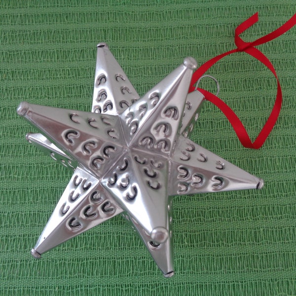 Moravian Star Silver Tin Ornaments, Christmas Tree / Mantel Ornaments, Holiday Ornaments, Star Ornaments, Holiday Table Decoration, 5" diam