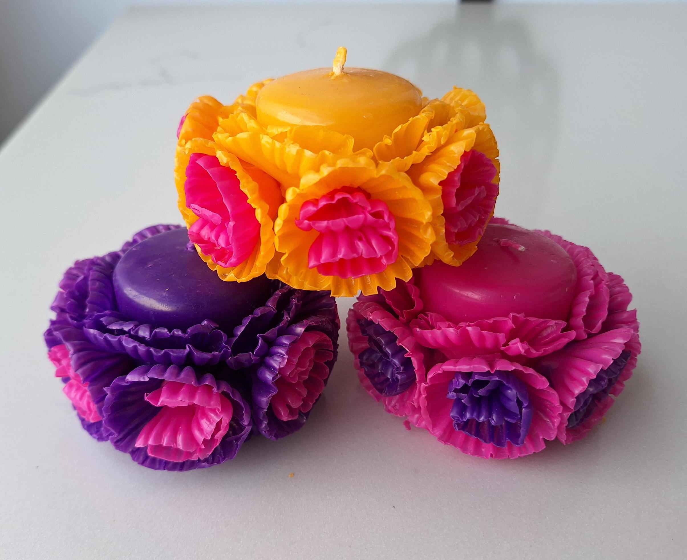 Handmade Floral Wax Candle: Mexican Artisanal Decor - Etsy