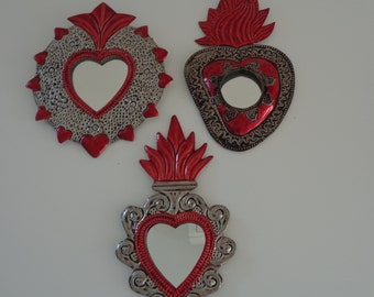 Antiqued Heart Ex-Votos/Milagros Ornaments, Christmas Tree Ornaments, Heart Ornaments, Tin Ornaments, Mirror Ornaments, Stocking Stuffer
