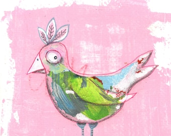 Bird Art, Bird Artwork, Bird Art Print, Whimsical Art, Bird, Spirit Animal, Home Wall Decor, Pink Art Print, Silly Art, Cute Art Prints