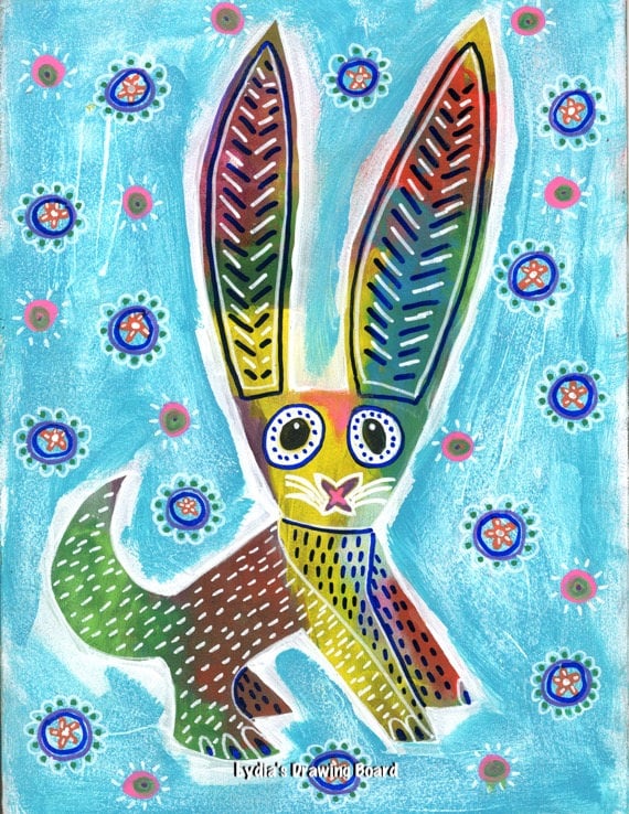 Rabbit, Rabbit Art, Rabbit Art Print, Bunny Art, Bunny Art Print, Mexican Art, Mexican Folk Art, Animal Art, Animal Artwork, Animal Prints