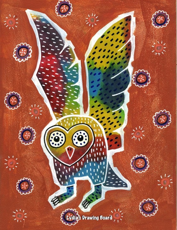 owl owl art owl art print owl artwork owl print mexican art