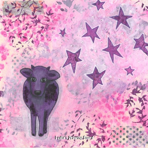 Purple Cow, Purple Art, Purple Artwork, Pink Art, Pink Art Print, Girls