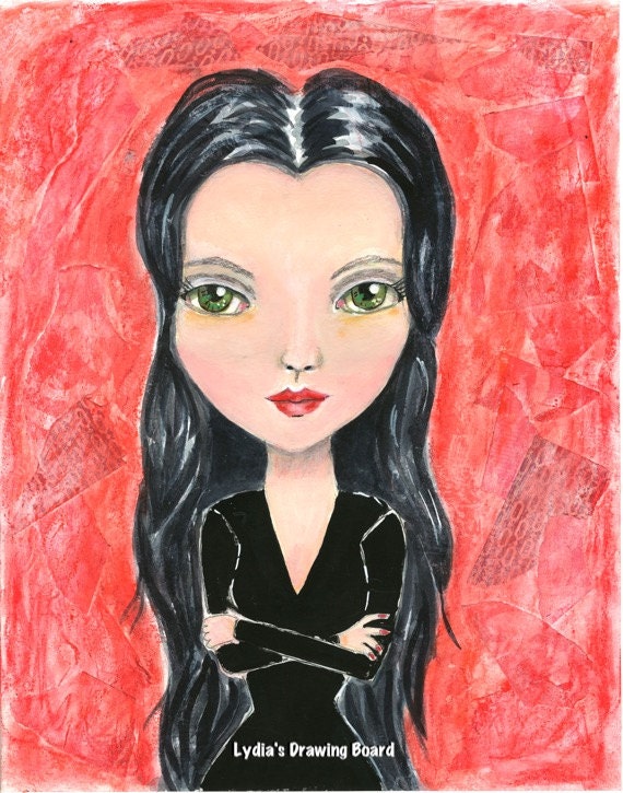 Morticia, Morticia Addams, The Addams Family, Addams Family, Girl Art, Mixed Media, Mixed Media Art, Gothic Art, Whimsical Art, Fan Art