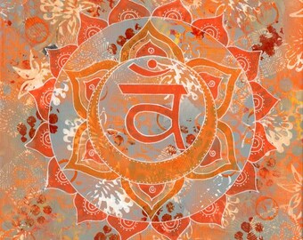 Sacral Chakra, Yoga Artwork, Chakra, Mandala Wall Art, Mixed Media Collage Art, Meditation Art, Yoga, Mandala Decor, Wall Art, Boho Decor